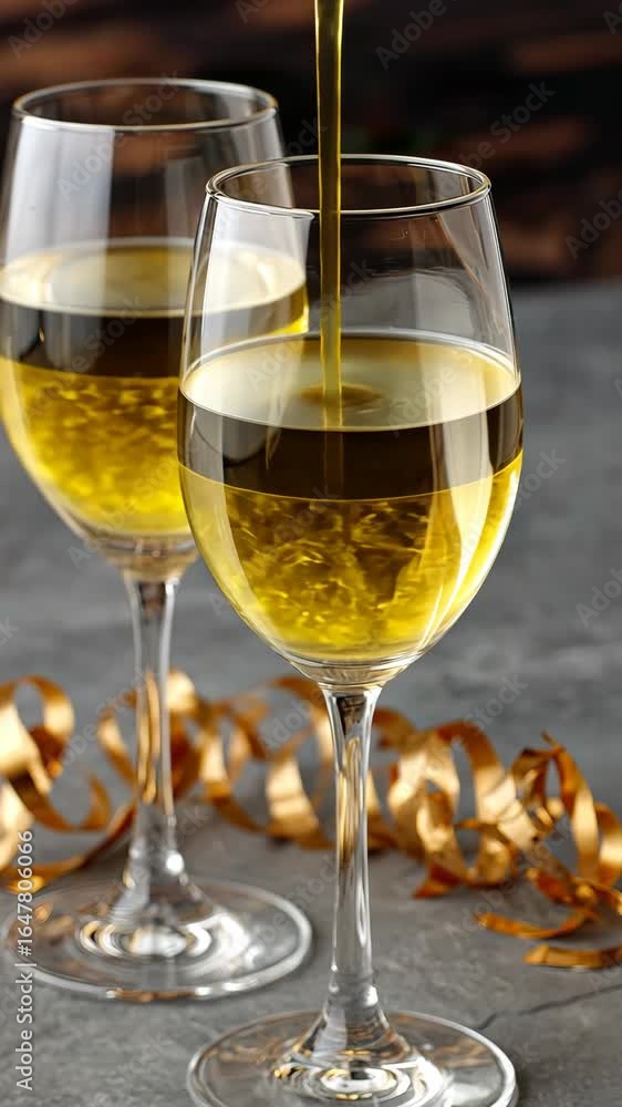 Celebration drinks with sparkling white wine and festive decorations for a joyous moment Celebration drinks with sparkling white wine and festive decorations for a joyous moment