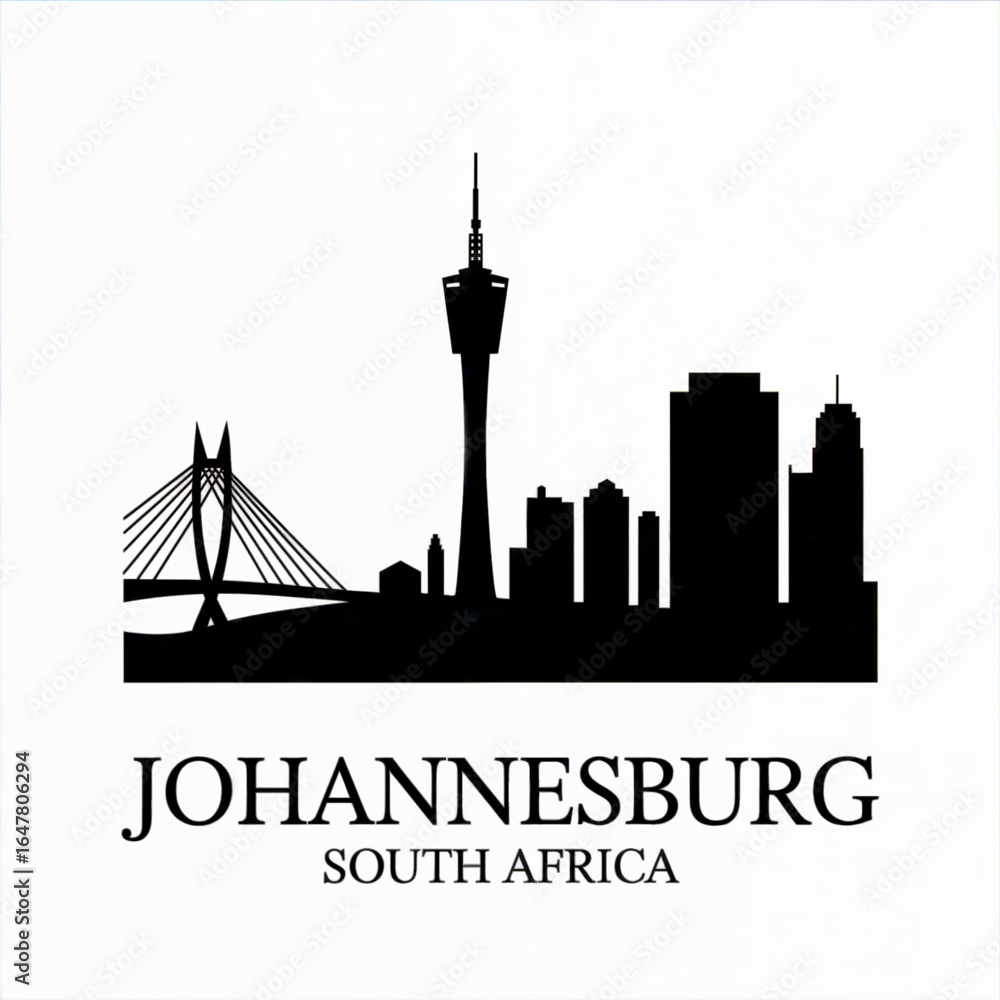 Obraz premium Johannesburg Skyline Silhouette — South Africa’s Economic Hub with Iconic Landmarks Vector Illustration