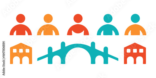 Building bridges a vibrant of community connection, featuring people, architecture, and a bridge, symbolizing support, collaboration, and the strength of unity