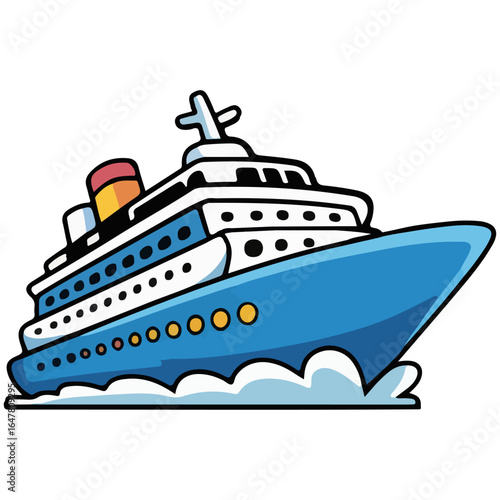 Cartoon Cruise Ship Clipart with Colorful Funnel and Large Decks for Kids, Posters, and Digital Art