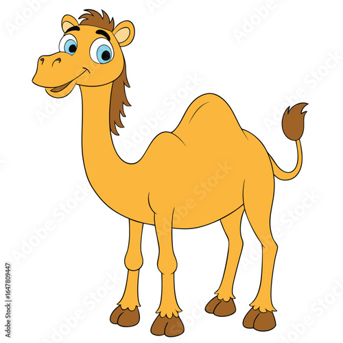 Cute cartoon camel standing, isolated on white background