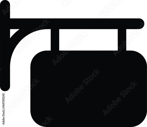Black Silhouette of a Hanging Business Sign — Rectangular Placard Suspended from Horizontal Bar with Vertical Support, Representing Classic Exterior Signage for Shops and Establishments