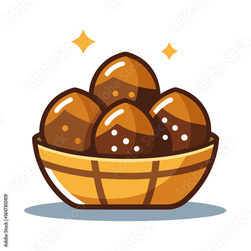 Cartoon falafel balls in basket isolated on white background