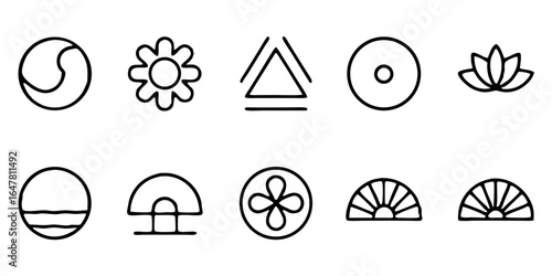 Set of simple geometric shapes isolated on white background, perfect for creating minimalist logos, icons, and decorative elements with a modern and clean aesthetic appeal