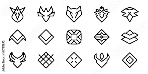 Collection of various handdrawn geometric shapes isolated on white background, perfect for adding a touch of artistic flair to your designs with a vintage and retro aesthetic appeal