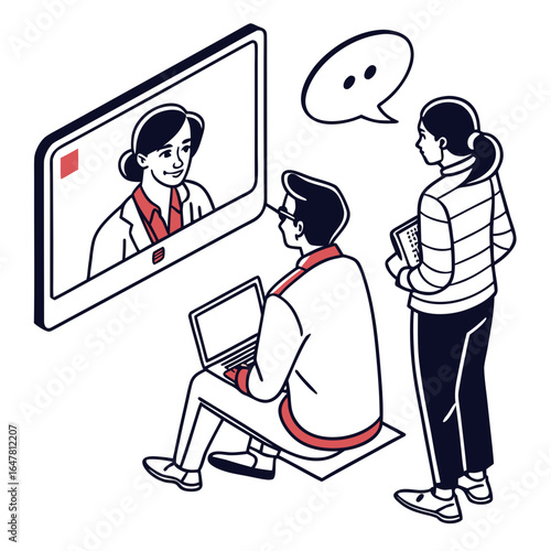 People having a video call with a doctor for online telemedicine service