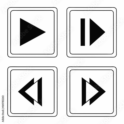 Play, pause, rewind, and fast forward buttons isolated on white background