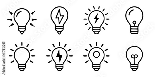 Set of light bulb icons isolated on white background a collection of creative and innovative light bulb designs for various projects and applications, representing ideas and solutions