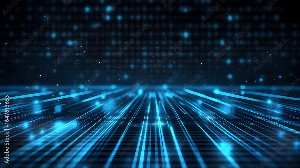 Obraz premium Glowing blue tech grid on a dark background, giving a high-tech digital interface feel.