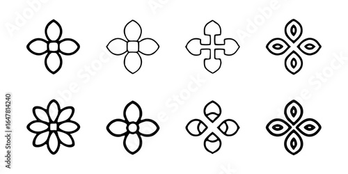 Collection of minimalist floral ornaments isolated on white background a set of eight unique and elegant designs for various creative projects, embodying simplicity and sophistication