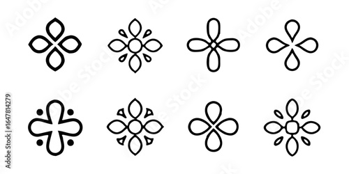 Set of eight minimalist floral ornaments isolated on white background unique and elegant designs for creative projects, showcasing simplicity and sophistication in decorative elements