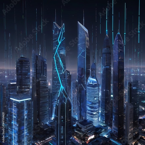 Smart City Skyline with Futuristic Digital Connections