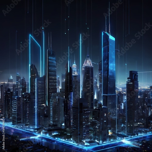 Smart City Skyline with Futuristic Digital Connections
