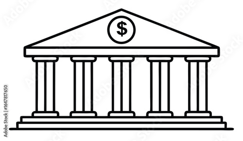 Classical building with columns and dollar sign architecture pillars