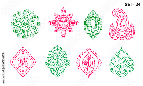 Rhinestone hotfix transfer Buti set design for laser cutting, 2.2 mm hole size 6 ss, carry, leaves, symmetrical geometric, round designs, set no.24