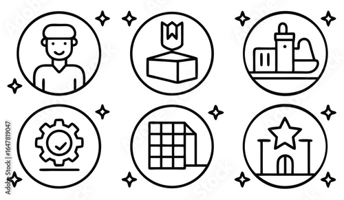 Icons representing business concepts and achievements person