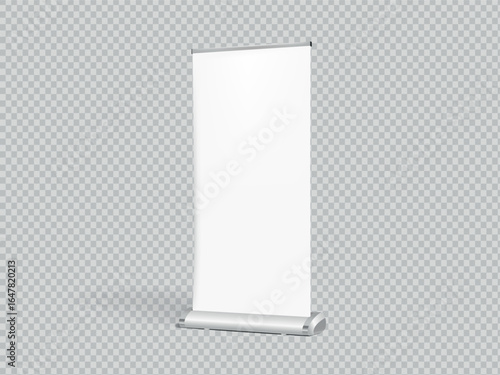 Blank vertical roll-up banner stand vector mockup. roll up for advertising visualization vector without background