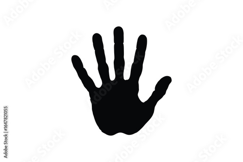 A black silhouette of an open right hand with fingers spread apart on white background