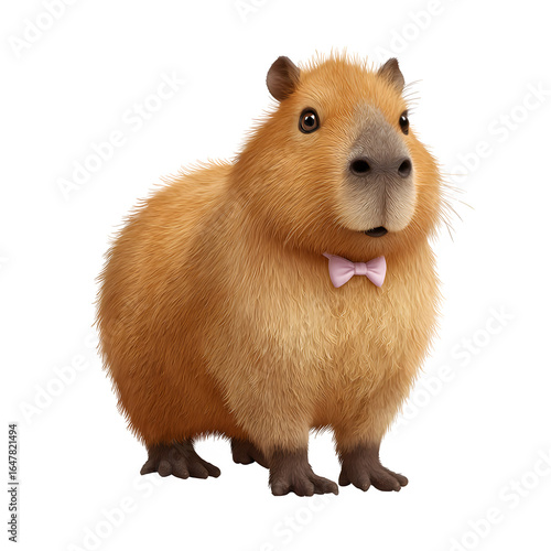 Cute capybara wearing a bow tie and heart isolated on transparent background