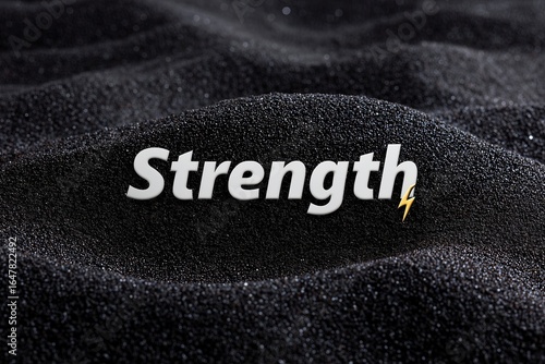 Abstract Strength Concept With Energy Symbol On Black Sand Background For Motivation