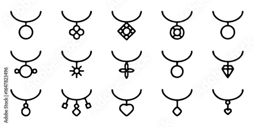 Exquisite variety of necklace pendants isolated on white background a set of minimalist line art designs featuring geometric shapes and gemstones for fashion accessories