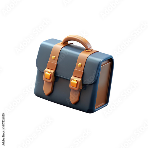 Vintage blue leather briefcase with tan straps and buckles