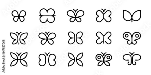 Elegant butterfly icons isolated on white background a collection of minimalist and modern graphic elements for logo design, abstract art, and decorative symbols