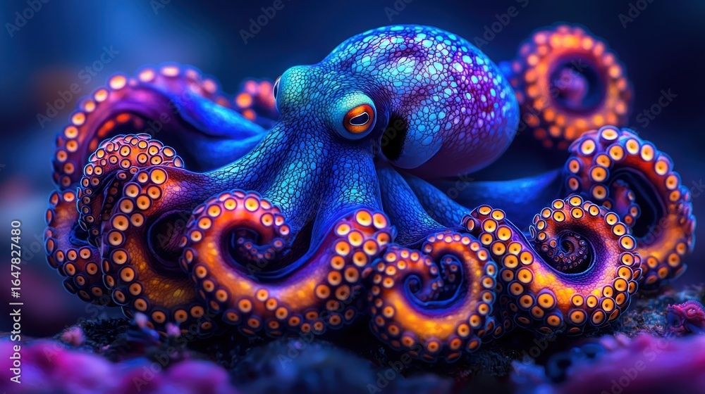 Obraz premium Vibrant octopus in deep ocean