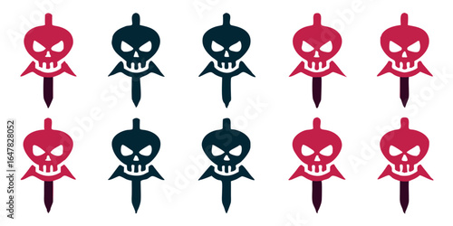 A playful arrangement of skull lollipops isolated on white background, perfect for halloween or themed events, featuring a mix of red and dark blue colors, adding a spooky yet fun touch to any design