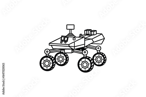 A robotic rover with six wheels and a camera on a white background silhouette
