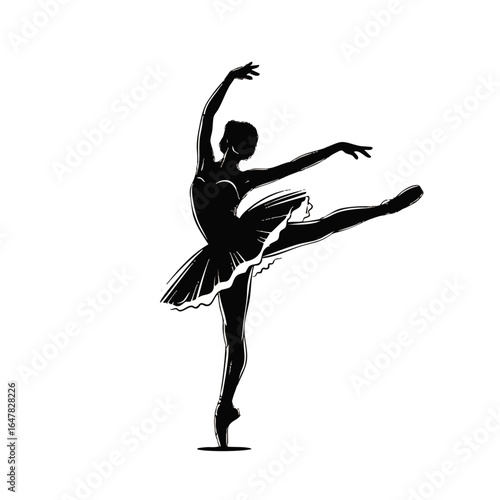 Silhouette of a ballerina in a graceful arabesque pose.