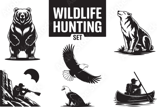 Dynamic wildlife hunting scenes with bears and eagles