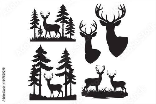 Deer Hunting Scene EPS | Dad and Son Hunting Silhouette | Hunter with Dog Vector File