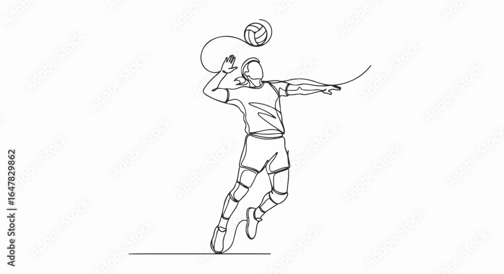 Fototapeta premium Volleyball Player Serving Ball in Continuous Line Art