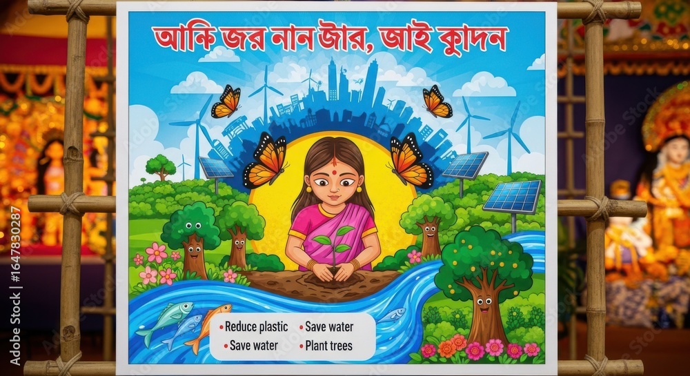 Obraz premium A Child's Plea for Mother Nature's Renewal and Our Future