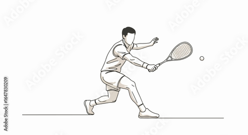 Line Drawing of Tennis Player Hitting Ball