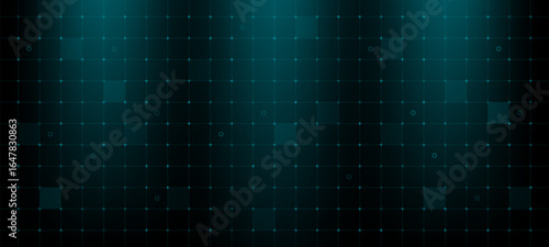 Abstract teal grid pattern with circles and crosses. Digital hud background concept for modern technology, science, and data display.