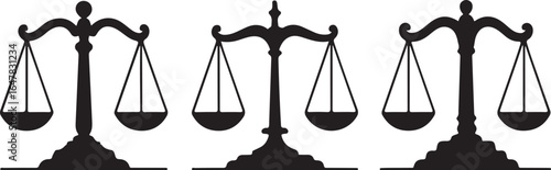 Minimalist Justice Scale Vector Icons  Trio of Silhouettes for Attorney Logos, Law Books, Legal Documents  Perfect for High-Resolution Courtroom and Law Firm Design