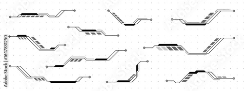 Futuristic hud vector elements with callouts on dotted grid. Display frame for digital interface design. User interface graphics technology background.
