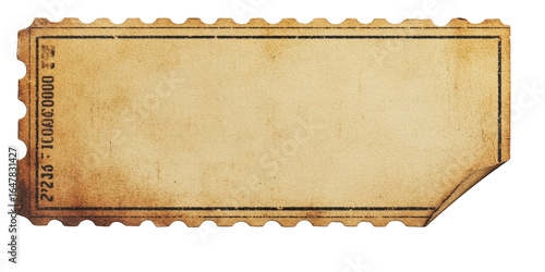 Vintage blank ticket isolated on transparent background with copy space