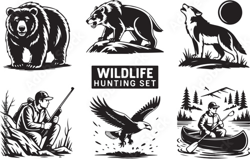Rugged outdoorsman pursuing wildlife in wilderness adventures