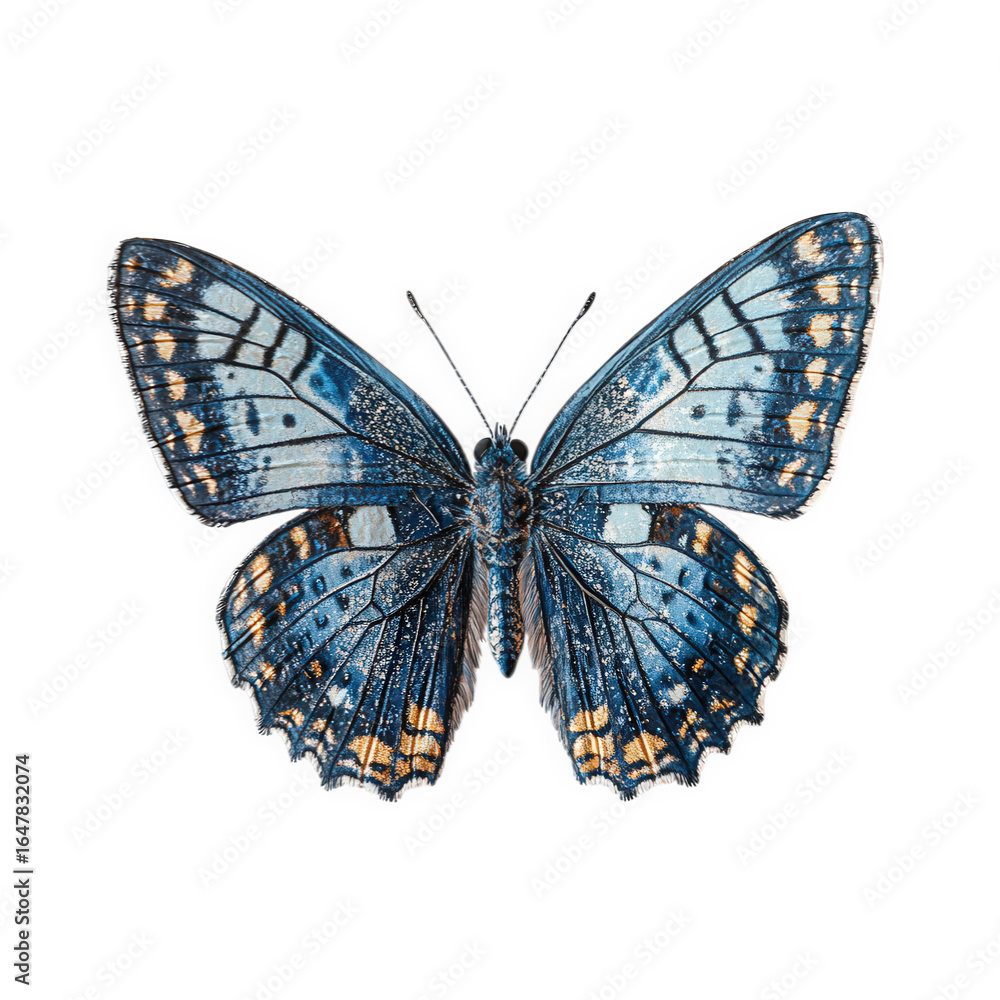 Obraz premium Detailed blue and yellow butterfly isolated on transparent background