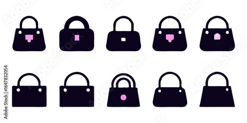 Set of fashionable womens handbags isolated on white background, showcasing various designs and styles for different occasions, perfect for adding a touch of elegance to any outfit