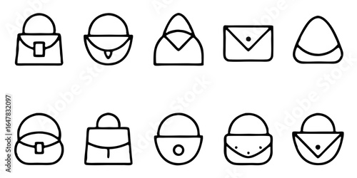 Collection of minimalist handbag icons isolated on white background a variety of simple and stylish designs for fashion accessories, perfect for adding a touch of elegance to any project