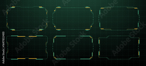Futuristic hud vector graphics frames. Digital dashboard interface with ui elements and sci fi display. Technology background for game.