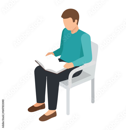 Minimal Flat Vector Male Reader Sitting with Open Book