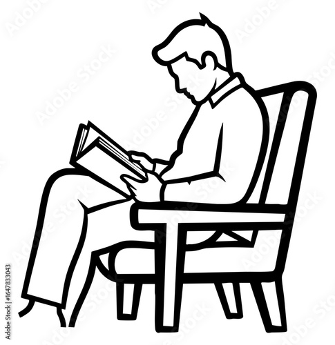 Minimal Flat Vector Male Reader Sitting with Open Book