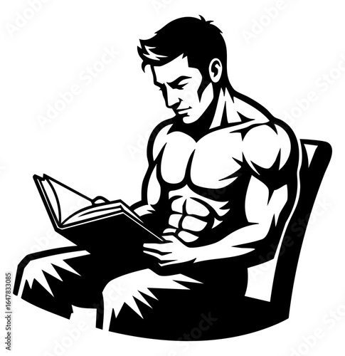 Minimal Flat Vector Male Reader Sitting with Open Book