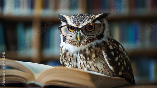 Wallpaper Mural Owl reading book in library. (1) Torontodigital.ca