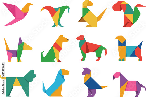 Colorful Origami Style Animal Icons